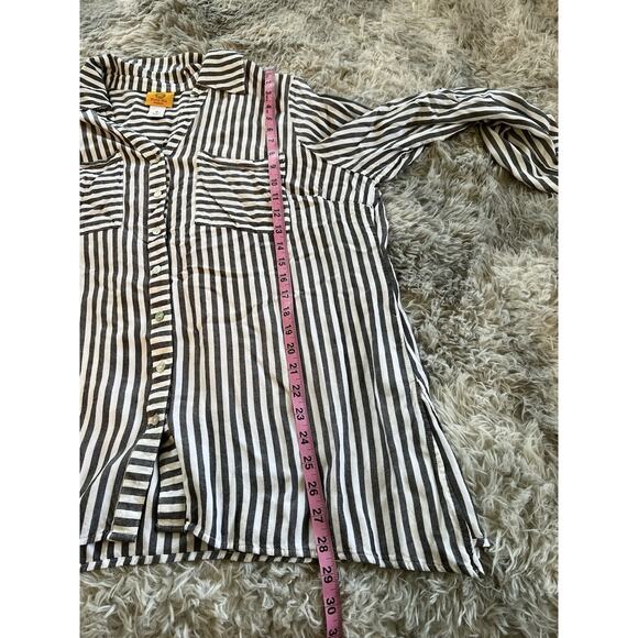 Ruby Rd Women’s 1X Top Striped Long Sleeve Roll Tab Sleeves Button Up - Picture 10 of 10